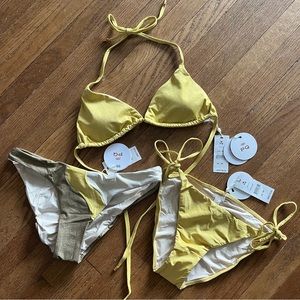 PQ Swim 3 Piece Set Bikini Haven TriTop & 2 Bottoms, Tie Full & Wave Full Medium